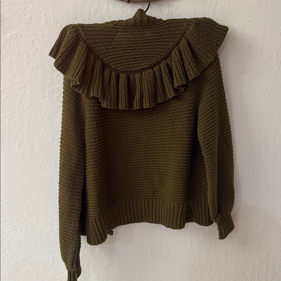 MADEWELL Olive Green Texture Open Front Ruffle Cardigan Sweater MA699 Small - Picture 6 of 7